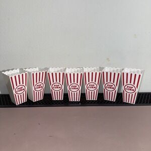 Set of 7 Red White Plastic Popcorn Containers Buckets Home Movie Theater Retro